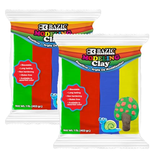 BAZIC Products Primary Color Modeling Clay, 4 Colors, 1 lb, 2-Pack - color: Primary Colors, size: 2-Pack