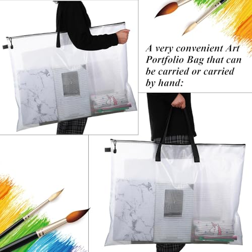 Frienda 10 Pieces Art Portfolios Bags Waterproof Portfolios Posters Storage Supply Bags with Zipper and Handle for Art Artworks, Bulletin Boards, Charts and Teaching for Back to School (24x36 Inches) - size: 24x36 Inches