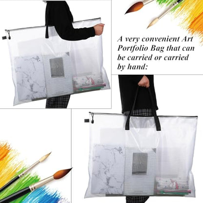 Frienda 10 Pieces Art Portfolios Bags Waterproof Portfolios Posters Storage Supply Bags with Zipper and Handle for Art Artworks, Bulletin Boards, Charts and Teaching for Back to School (24x36 Inches) - size: 24x36 Inches