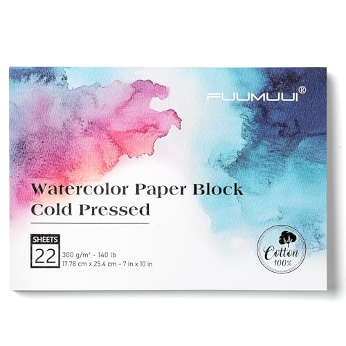 Watercolor Paper Block 7x10 Inch, Fuumuui 100% Cotton Watercolor Paper Pad of 22 Sheets, 140lb/300gsm, Acid-Free Cold Pressed Art Paper for Painting, Drawing, Art Journaling, Wet, Mixed Media - color: Cold Press, size: 7“×10”