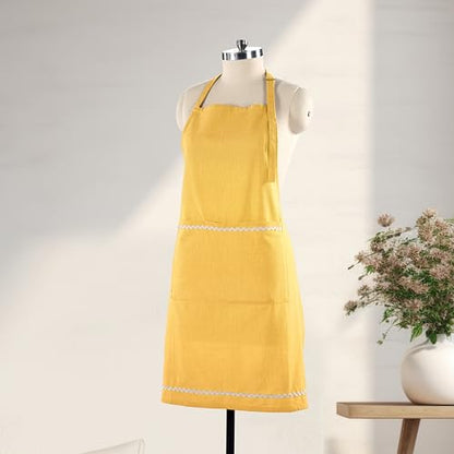 FINGERCRAFT Apron, Dual Pocket, Adjustable Tie, Multipurpose Washable Bib Apron for Home, Kitchen, Chef and Professionals - color: Yellow