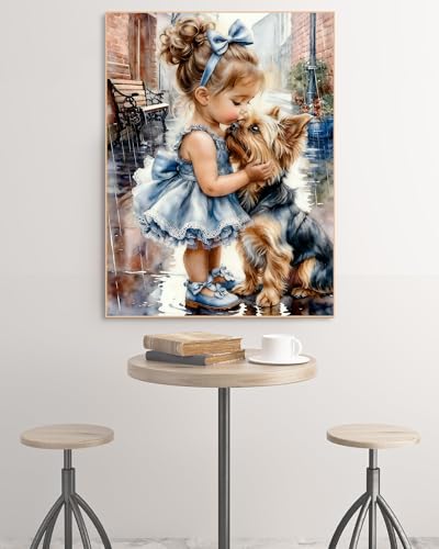 askkqtx Girl and Dog Diamond Art Kits for Adults 12x16 Inch - color: G9567