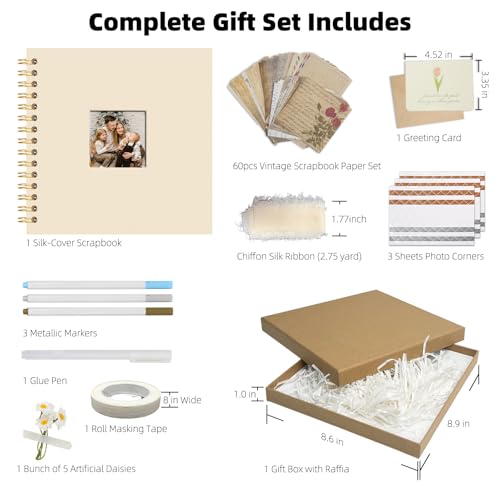 Vienrose Scrapbook Album Gift Set, 10x10 Inch, 40 White Pages, Off White - color: Beige, size: 10x10Inch 20Sheets 40Pages