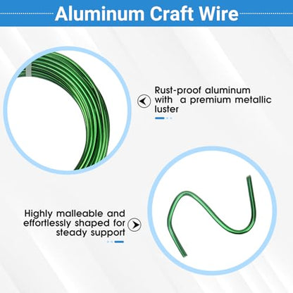 2 Rolls Aluminum Craft Wire, 9 Gauge (3mm) Flexible Metal Wire for Jewelry Making, 65.6 Ft (32.8 Ft/Roll) Bendable Armature Wire for Bonsai, Sculpting and DIY Crafts [Green] - size: 9Gauge 32.8Ft Each, style: Green