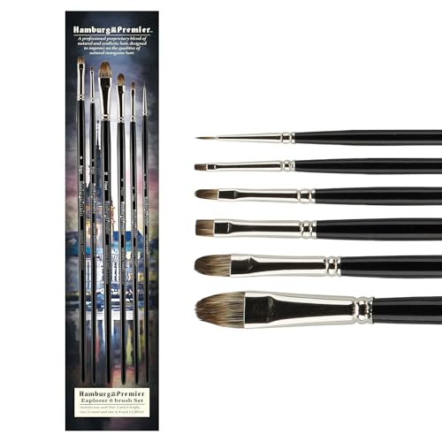 Creative Mark Hamburg Premiere Professional Oil Painting Brushes - Explorer Set of 6 Assorted Oil Paint Brushes - Handmade in Germany, Natural & Synthetic Blend, Long Triple-Lacquered Birch Handle - size: Assorted - Set of 6