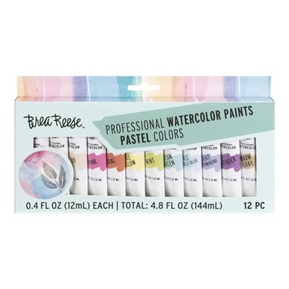 Brea Reese Professional Watercolor Paint Set - 12 Pastel Tubes, 0.4 fl oz | Matte finish, non-toxic art supplies for adults. Highly pigmented, acid-free soft muted hues for easy blending and shading