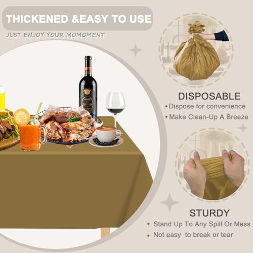 D&Z 6 Pack Gold Disposable Plastic Tablecloth 54"x108" Table Cover - color: Gold, size: 6 Pack 54"×108" Rectangle