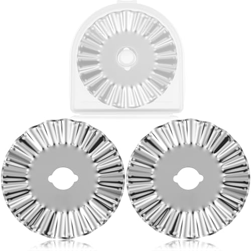 Mudder 2 Pieces Perforating Rotary Cutter Blades Stitch Rotary Replacement Blades with Plastic Box for Crochet Cutting Crafting Sewing Leather Paper Cardstock (Sliver,45mm,Waves) - color: Sliver, size: 45mm, style: Waves