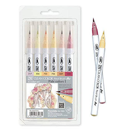 ZIG CLEAN COLOR REAL BRUSH 6 Color set (6 Pale Colors set I) - style: 6 Pale Colors set I