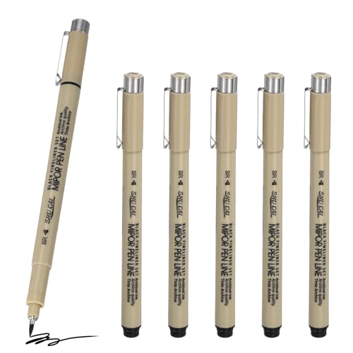 PATIKIL Fineliner Pens, 6 Pcs BR Fineliner Marker Black Waterproof Ink Archival Drawing Pens Art Supplies Set for Sketching Journaling Scrapbooking Artist Illustration