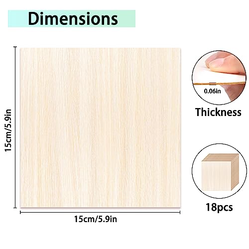 18 Pack Basswood Sheets 6X 6 x 1/16 Inch Thin Wood Sheets for Crafts | Unfinished Plywood Balsa Wood Sheets Squares Boards for Crafts Architectural Models Laser Cutting Woods Burning and Drawing - size: 6 x 6 x 1/16 inch
