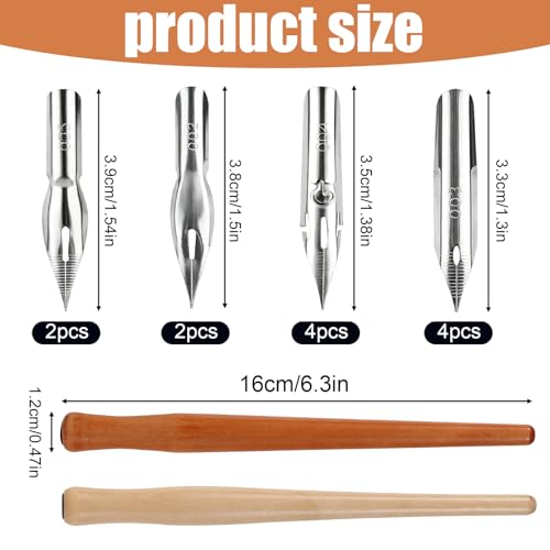 Comic Dip Pen Set, Includes 12 Stainless Steel Replacement Nibs & 2 Wooden Holders Dip Pen Nibs with 4 Styles for Drawing Writing Calligraphy Sketching Signing Painting - style: Style 2