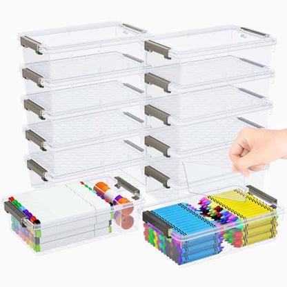 12 Pack Extra Large Pencil Box with Removable Divider, Thickened Pencil Case Bulk, Clear Crayon Marker Organizer Stackable Plastic Small Storage Containers for Pen Craft School Supplies(Grey) - size: Grey-12 Pack