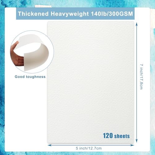 120 Sheets Watercolor Paper, 5" x 7" 140 lb/300 GSM Heavyweight Cold Press Thick Watercolor Paper Bulk White Water Color Paper for Artists Watercolor Drawing - size: 5 x 7 Inch