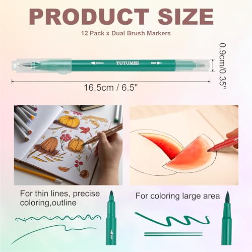 PATIKIL 12 Pack Dual Markers Brush Pens, Green Double Tip Colored Pen Coloring Marker Set Supplies for Adults Coloring Books Note Taking Writing Calligraphy Drawing Sketching - color: Green