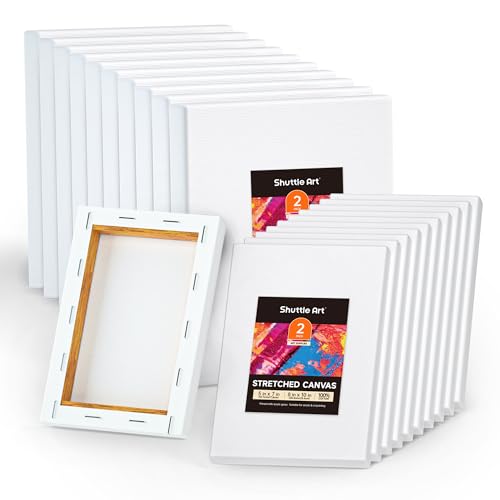 Shuttle Art Canvas for Painting, 20-Piece Multi-Pack 5x7 & 8x10 Inch Stretched Canvas, 100% Cotton, Primed White Blank Canvases, Ideal Art Supplies for Kids Acrylic Oil Acrylic Pouring - size: 20 Multi Pack-5x7", 8x10"