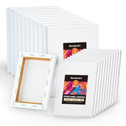 Shuttle Art Canvas for Painting, 20-Piece Multi-Pack 5x7 & 8x10 Inch Stretched Canvas, 100% Cotton, Primed White Blank Canvases, Ideal Art Supplies for Kids Acrylic Oil Acrylic Pouring - size: 20 Multi Pack-5x7", 8x10"