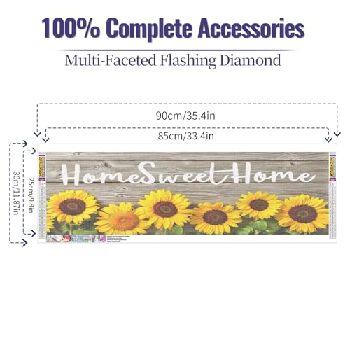 YALKIN 5D Diamond Painting Kits for Adults, Large Flower Saying Diamond Art Kits Full Drill Diamond Painting Kit for Adult Beginners, DIY Crystal Picture Art for Home Wall Decor 30x90cm/12x35in - color: Yellow