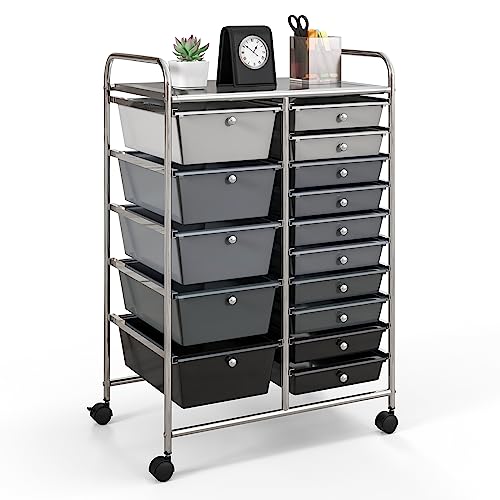 GOFLAME 15-Drawer Rolling Storage Cart, Craft Storage Cart with Removable Drawers & Lockable Wheels, Art Cart Supply Storage Organizer for Home Office Classroom, Gray Gradient - color: Gray Gradient, size: 15 drawer-25"x14.5"x34.5"