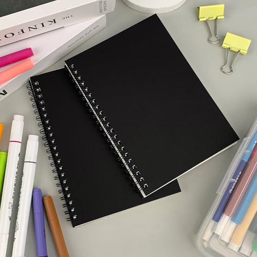 Premium 2-Pack Sketchbooks - Soft Cover, 140 Pages (70 Sheets), 7.5 x 5.1 inches, 100GSM Paper, Black Spiral Notebooks Set
