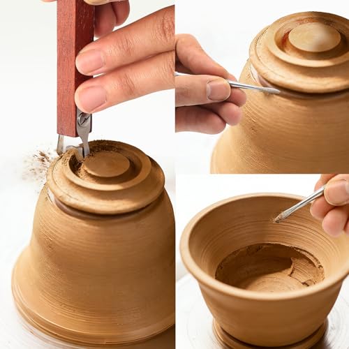 ZJO Pottery Trimming Tool with 2pcs Metal Wax Carving Spoons, 6mm Stainless Steel Foot Shaper for Ceramic Wheel Work, Gold & Silver Detail Sculpting Tools for Resin, Clay and Wax