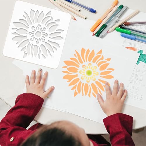 8 Pcs Large Flower Stencils for Painting, 9.84 X 9.84 Inch Flower Stencils for Crafts Reusable, Wood and Wall Stencils for Painting Large Pattern, DIY Templates Holiday Wall Paper (B) - style: B