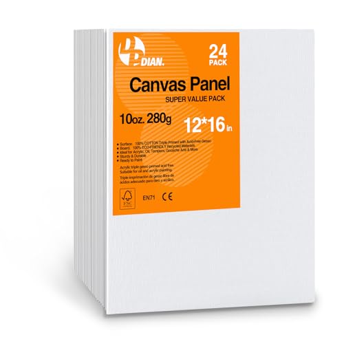 Canvas Boards for Painting 16x12 Inch, 24-Pack Bulk Canvas Value Pack - Art Supplies Blank Paint Canvas Panels for Acrylic, Oil, Watercolor, Tempera, Gouache - size: 12"x16"