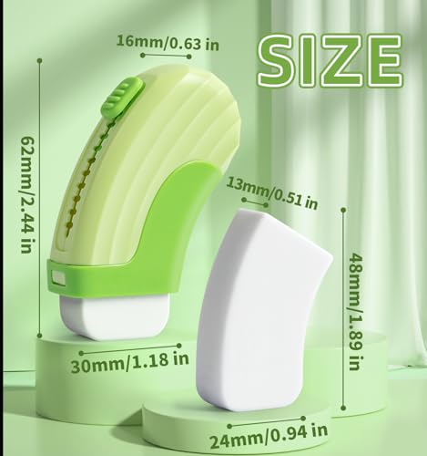 4+1 Pack Rubber Erasers Sliding Retractable Eraser - Green | Large White Erasers with 4 Refill Eraser for School Office Home Supplies Art Drawing, Push Pull Pencil Erasers for Kids Teens - color: Green