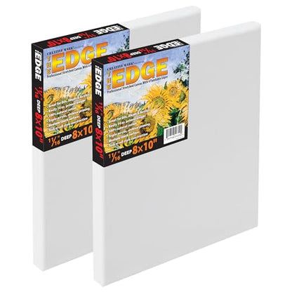 Creative Mark The Edge Deluxe Cotton Stretched Canvas for Painting, 8x10 2-Pack, 14oz. Primed Weight, Universal Archival Priming, Medium Tooth, Frameless Artwork Canvas for Painters of All Levels - size: 8x10