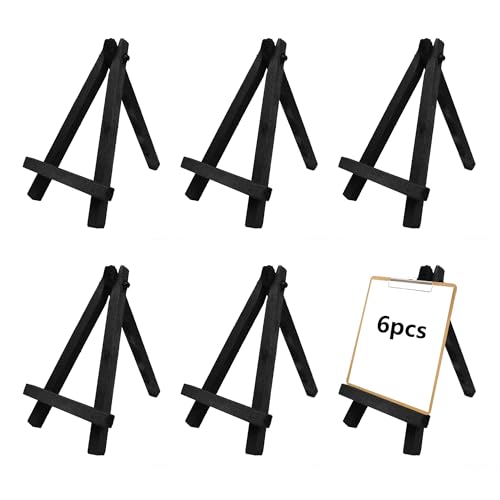 6PCS 5 Inch Mini Wood Display Easel, A-Frame Artist Painting Party Tripod Easel, Black Stand Canvas Holder for DIY, Crafts, Decoration, Photos - style: 6PCS-5 Inch
