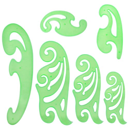6PCS Multi Function French Curve Ruler Green Plastic Comic Template Drawing Tool Set 6 Assorted Sizes for Art Design Drawing Projects Pattern Making