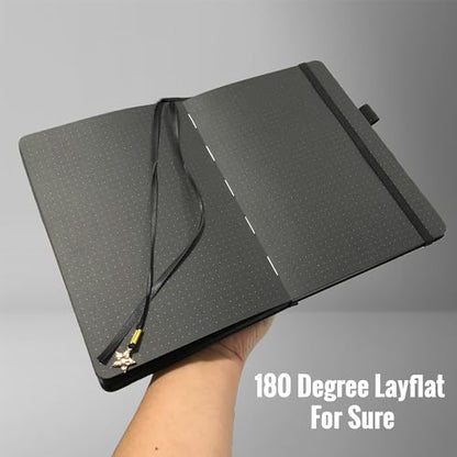 BUKE Dotted Journal - 150gsm Black Paper - 5 * 5mm DOT GRID Layout 160 Pages - A5 Size PU Leather Hardcover Drawing Sketch Notebook (Green) - color: Green