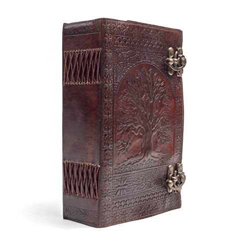 600 Pages Handmade Large Leather Journal Diary Embossed Tree of Life Book Of Shadows Notebook Writing Seven Chakra Grimoire Sketchbook 7 x 10 Leather Bound (Brown) - color: Brown