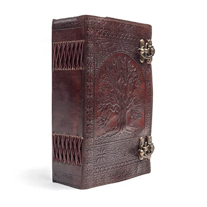 600 Pages Handmade Large Leather Journal Diary Embossed Tree of Life Book Of Shadows Notebook Writing Seven Chakra Grimoire Sketchbook 7 x 10 Leather Bound (Brown) - color: Brown
