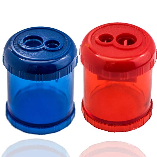 WEKOILManual Pencil Sharpener Dual Twin Holes Duty Metal Sharp Blade Crayon XL Sharpener with Large Round Catches Sharpening Regular HB Pencils Graphite Colored Jumbo Pencils