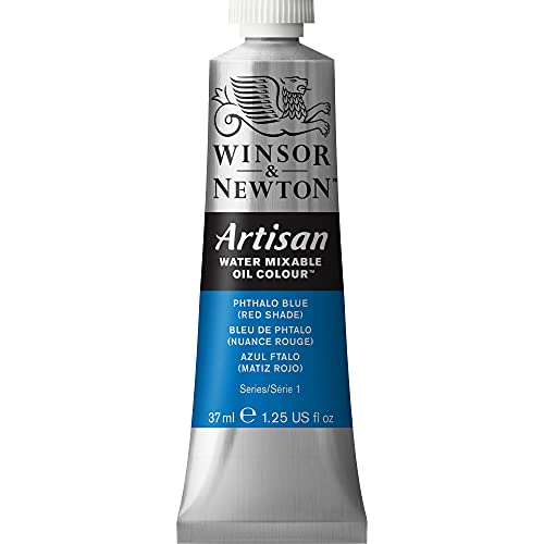 Winsor & Newton Artisan Water Mixable Oil Paint, 37ml, Phthalo Blue (Red) | Clean with water; no solvents needed. Color depth, lightfastness, opacity/transparency are the same as traditional oils. - color: Phthalo Blue (Red Shade), style: 1.25-oz