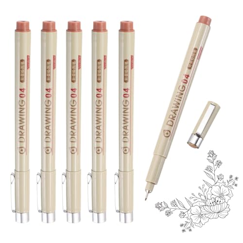 MECCANIXITY 04 Fineliner Ink Pens, 6Pcs 0.4mm Brown Micro Pens with Waterproof Archival Ink for Watercolor Sketching Cartoon Technical Drawing - style: 04#