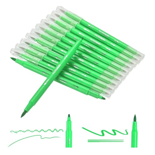 PATIKIL 12 Pack Dual Markers Brush Pens, Bright Green Double Tip Colored Pen Coloring Marker Set Supplies for Adults Coloring Books Note Taking Writing Calligraphy Drawing Sketching - color: Bright Green