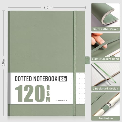 AHGXG Dotted Journal, 120 GSM Paper, 96 Pages, B5 (7.6'' X 10'') - color: Sage Green, style: B5-Dotted-120G
