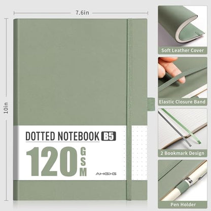 AHGXG Dotted Journal, 120 GSM Paper, 96 Pages, B5 (7.6'' X 10'') - color: Sage Green, style: B5-Dotted-120G