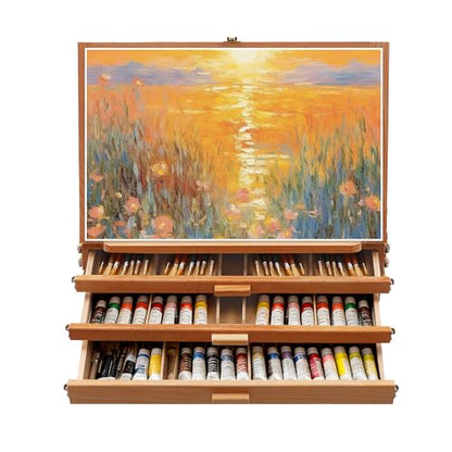 Tabletop Art Easel with 3 Storage Drawers, Adjustable 0-60° Angle Drawing Easel for Artists, Beech Wood Art Easel for Kids Adults, Foldable Storage Box Easel