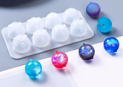 Silicone Resin Molds for Jewelry Keychain Pendent Necklace, Cute Animal Orbs Piglet Chicken Bear Shape Ornaments Casting Molds for UV Resin Crafts, DIY Jewelry Making (Mirror & Matt) (1pc) - size: 2 in 1 Animal