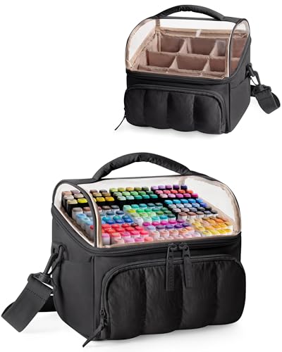 Marscamd Quilted Marker Organizer Case Holds 180 Markers, Marker Storage Organizer Bag with Dividers and Multiple Pockets (Bag Only), Black - color: Black