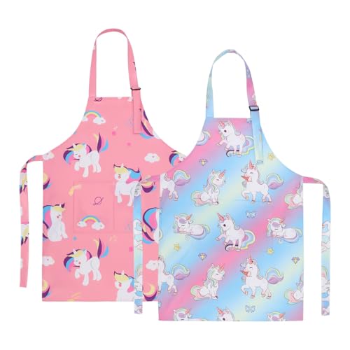 2 Pack Kids Apron, Cute Cooking Aprons, Waterproof Art Apron with Pockets, Toddler Painting Artist Apron Adjustable - color: Unicorn, size: 40*50cm