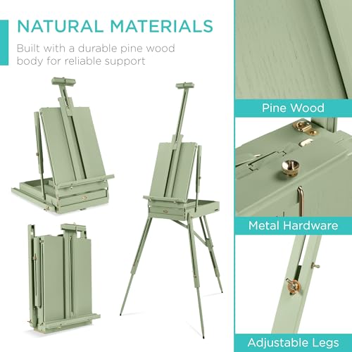 Best Choice Products Art Easel for Painting, Portable Wooden Adjustable Artist Tripod with Sketch Box, 32-Piece Art Set with Acrylic Paints, Brushes, Canvases & Palette - Sage Green - style: Sage Green