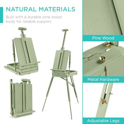 Best Choice Products Art Easel for Painting, Portable Wooden Adjustable Artist Tripod with Sketch Box, 32-Piece Art Set with Acrylic Paints, Brushes, Canvases & Palette - Sage Green - style: Sage Green