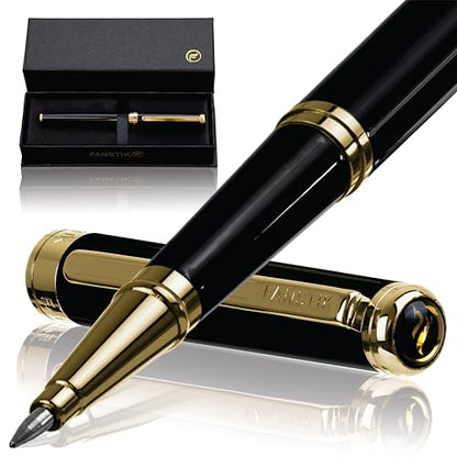 FANSTIK Black & Gold Luxury Rollerball pen, fancy gift set for women, Real 24K Gold Plating, Professional executive pen gift set for men (Lux Rollerball Black-Gold) - color: C RollerBall Black-Gold