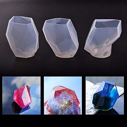 3 Pcs Large Gem Resin Molds,Jewelry Mold for Resin Casting,Multi-Faceted Stone Silicone Molds for Epoxy DIY Aromatherapy,Candle Making