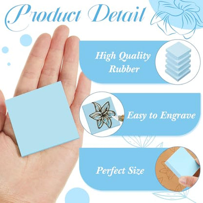 Frienda 24 Pcs 2" x 2" Rubber Carving Blocks Linoleum Blocks for Printmaking, Stamp Making, DIY Crafting, Scrapbook, Painting, Soft and Easy to Carve (Light Blue) - color: Light Blue