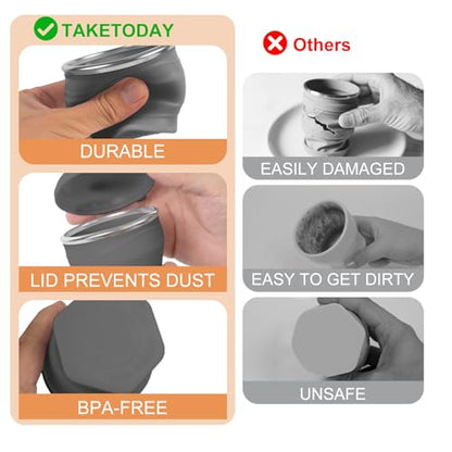 Collapsible Cup with Lid - 6oz Mini Silicone Folding Travel Cup with Steel Rim - BPA Free Small Portable Pocket Cup for Camping, Hiking, Kids, Mouthwash & Pills (Mystic Gray) - color: Mystic Gray
